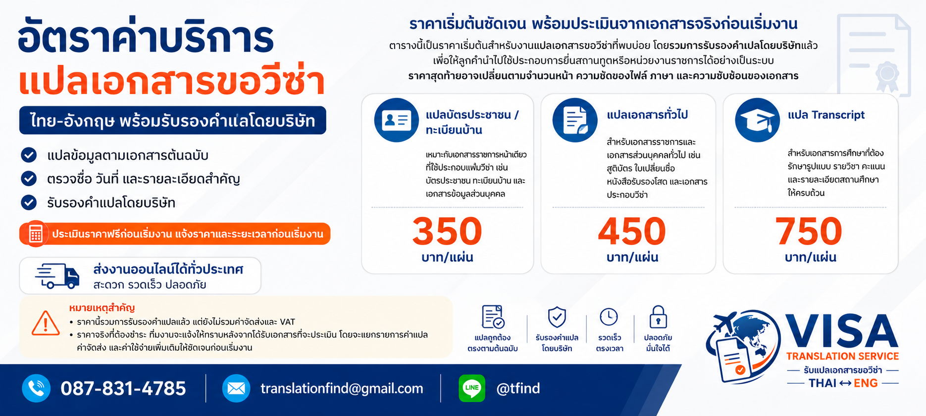 ภาพประกอบอัตราค่าบริการแปลเอกสารขอวีซ่า