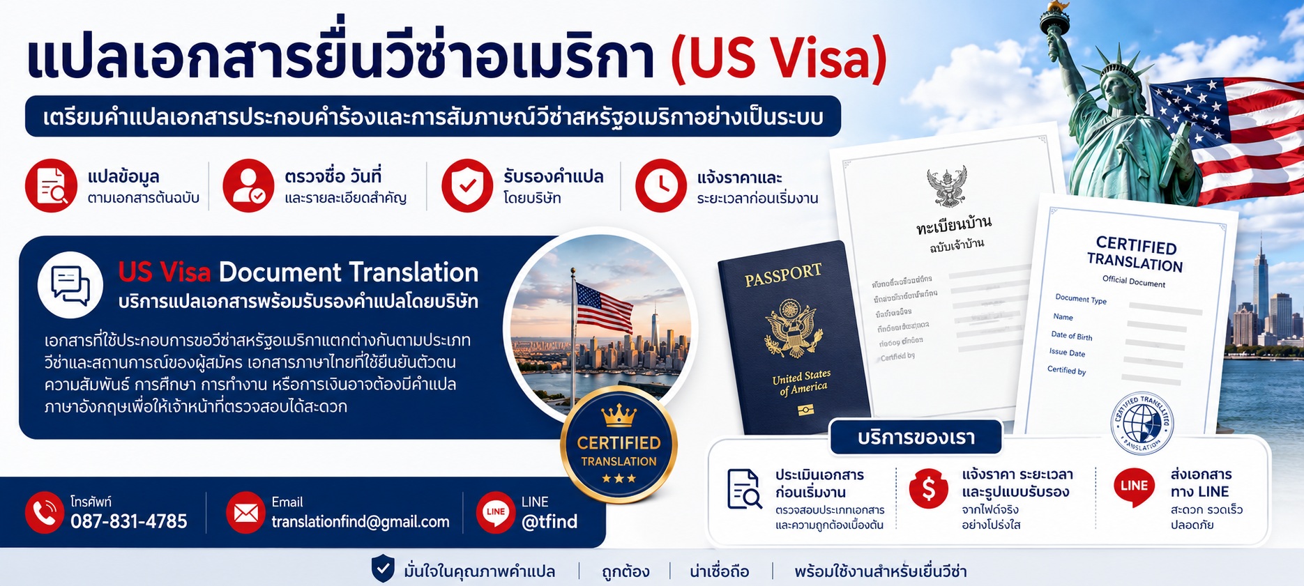 แปลเอกสารยื่นวีซ่าอเมริกา (US Visa) พร้อมตัวอย่างเอกสารประกอบ